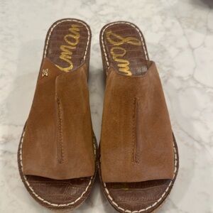 Sam Edelman Brown Leather Wedge Slide Sandals